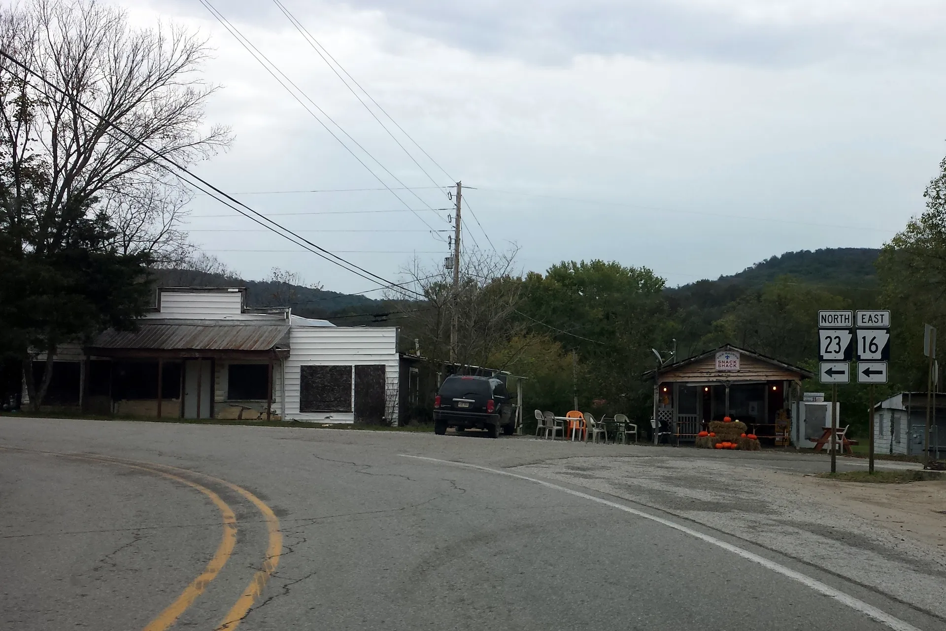 Highway 16 and 23 turn left in St. Paul, Arkansas