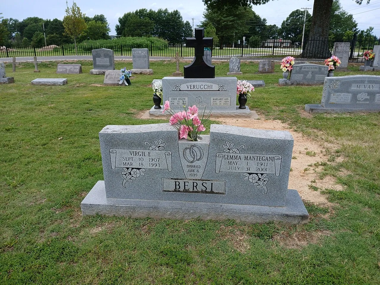 Bersi family grave marker in Saint Joseph Cemetery, Tontitown, Arkansas. (Local copy is a 1280px thumbnail of the full-resolution original.)