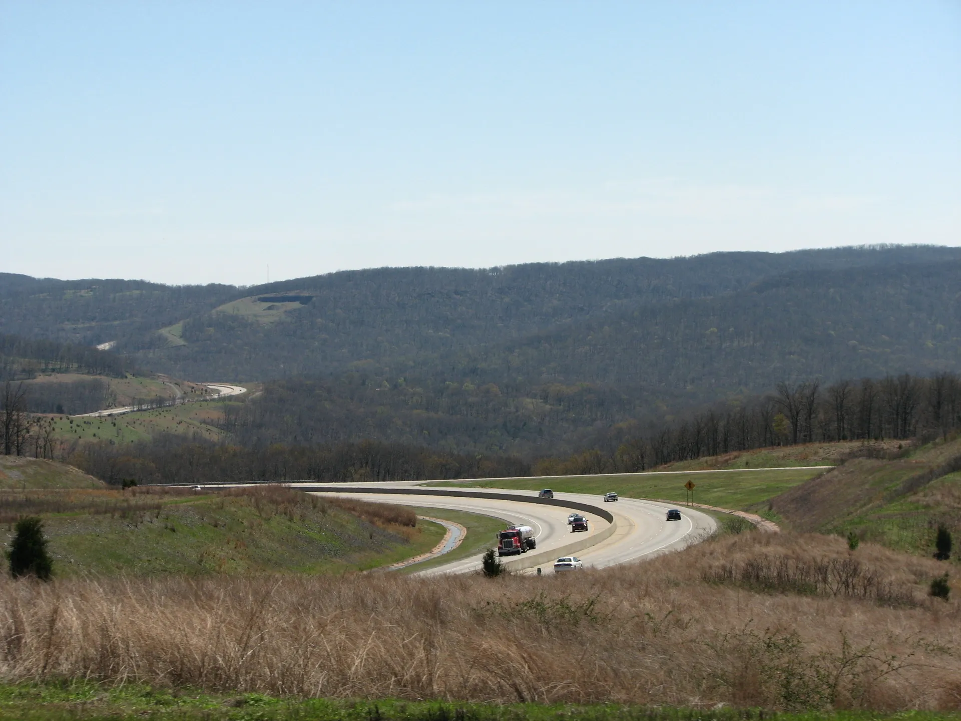 Interstate 540 winds through the Ozarks near Winslow, Arkansas.