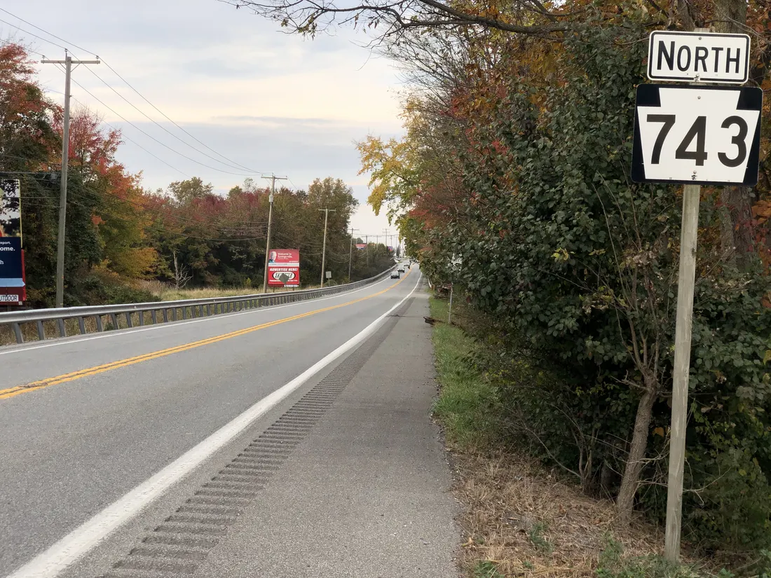 View north along Pennsylvania State Route 743 (Elizabethtown-Hershey Road) at Ridge Road in Conewago Township, Dauphin County, Pennsylvania