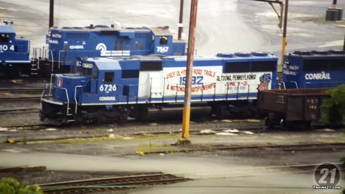 Conrail locomotives at the Enola yard in East Pennsboro Township, 1993.