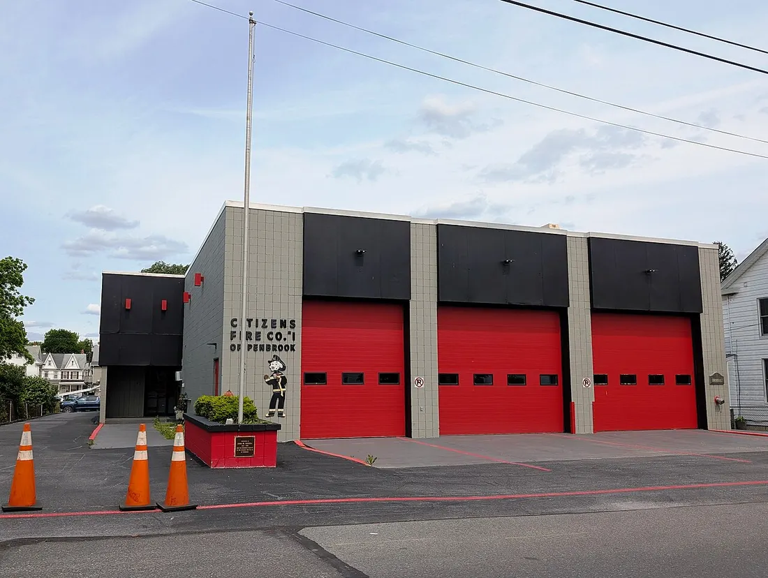 Photo of the Citizens Fire Company No. 1 building in Penbrook, Pennsylvania. Photo taken from South 28th Street looking east.