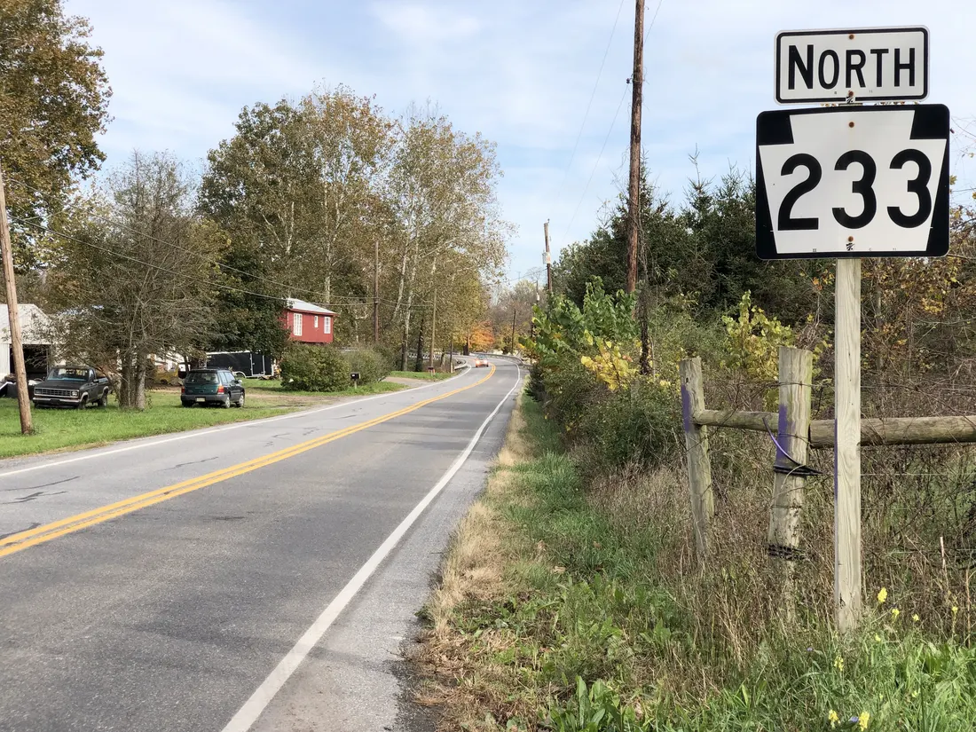 PA 233 (Doubling Gap Road) at Lightner Road, Tyrone Township.