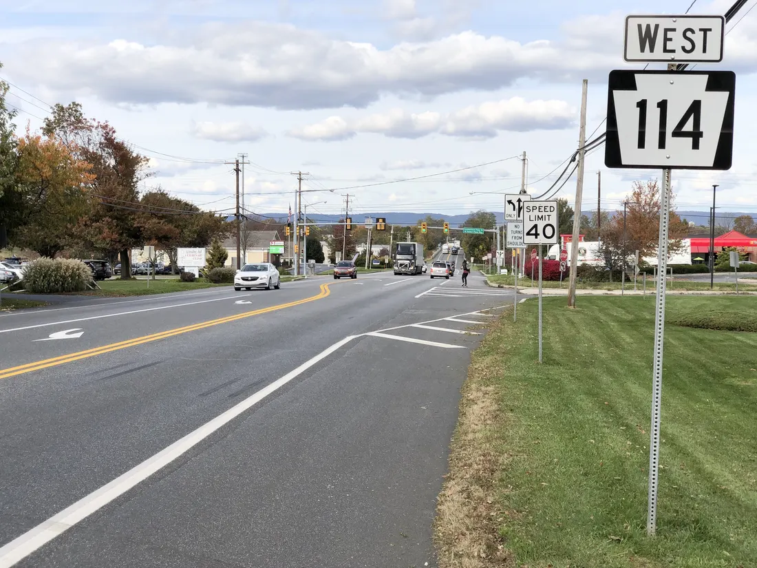 PA 114 (South Market Street) at Winding Hill Road in Upper Allen Township.