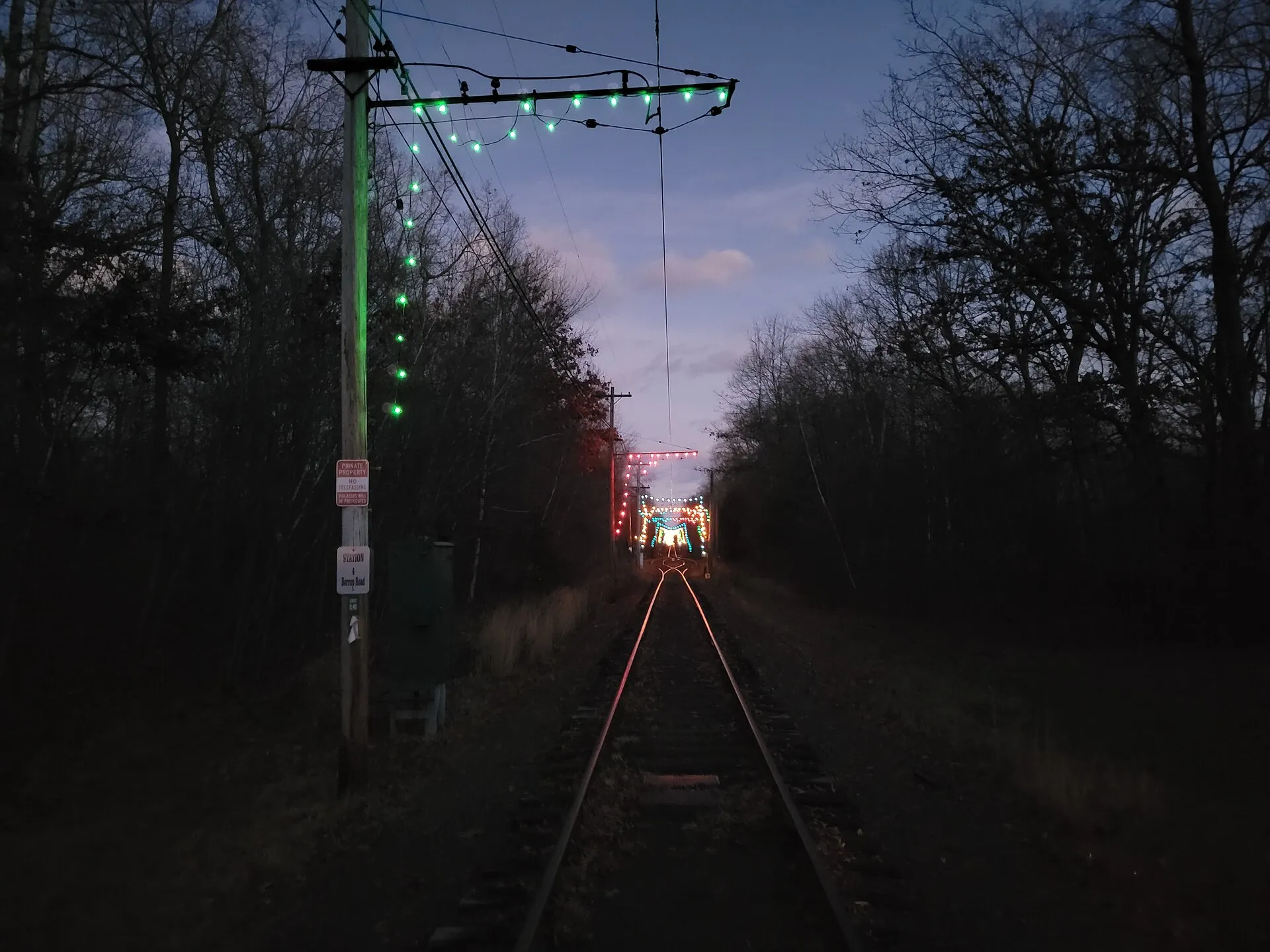 Connecticut Trolley Museum railway lit up for Christmas, East Windsor.