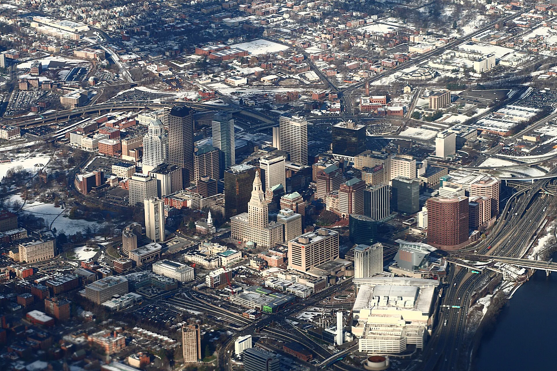 Aerial view of downtown Hartford, 2009.