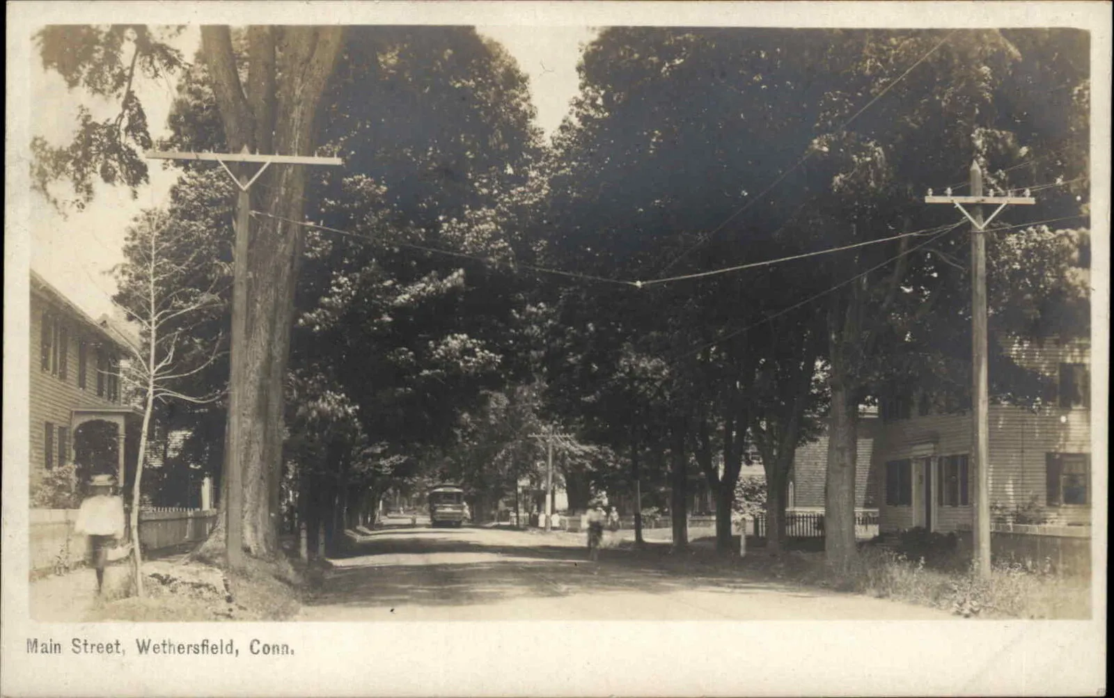 Main Street, Wethersfield, with streetcar, vintage postcard.