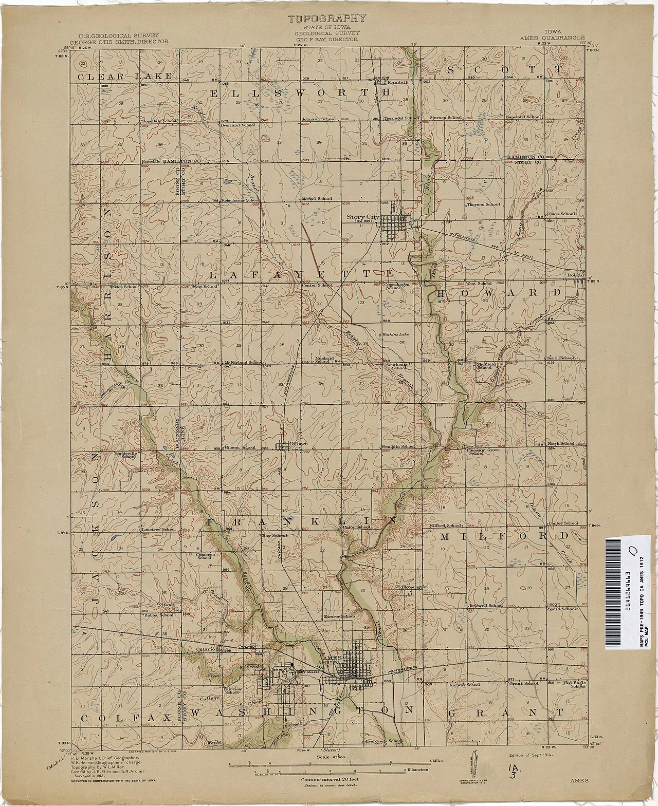 1912 USGS topographic map of the Ames area