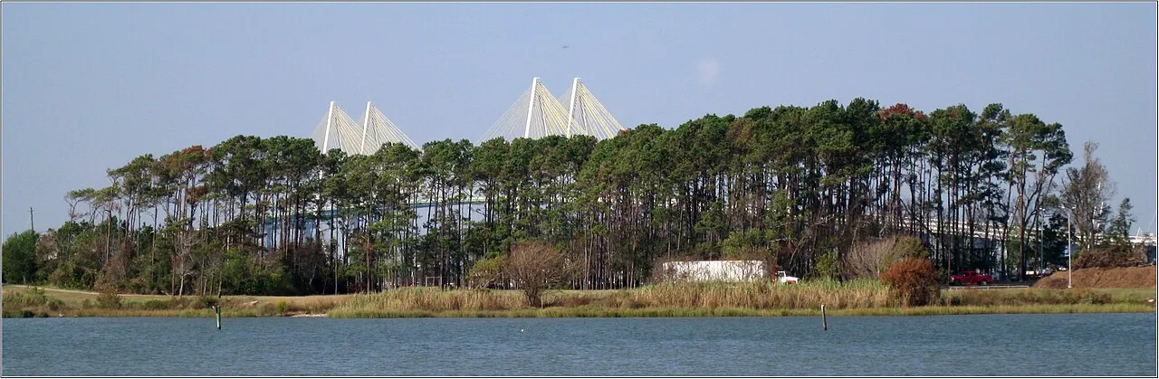Fred Hartman (Baytown) Bridge area over the water (visually confirmed)