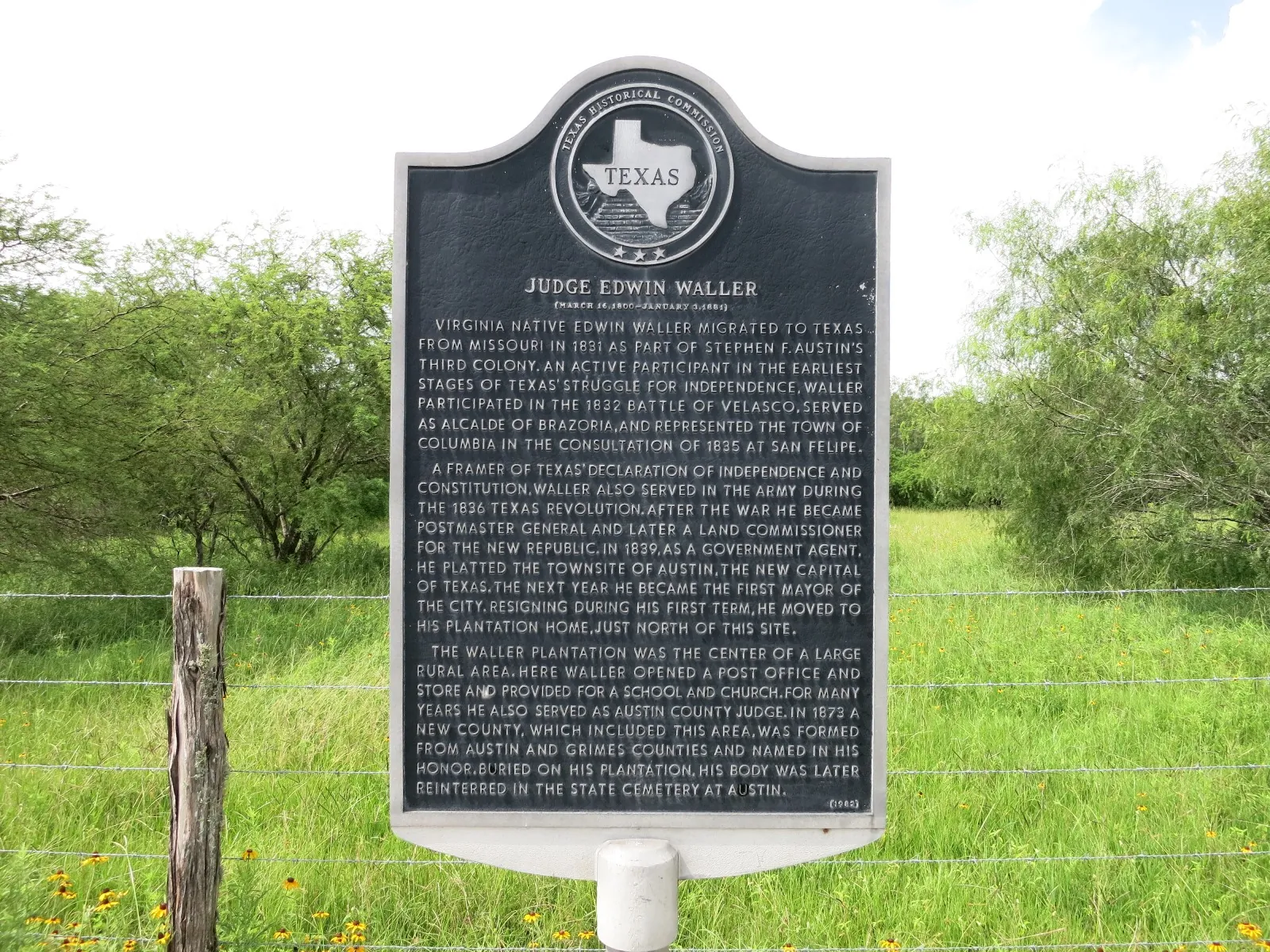 Judge Waller historical marker, Pattison.