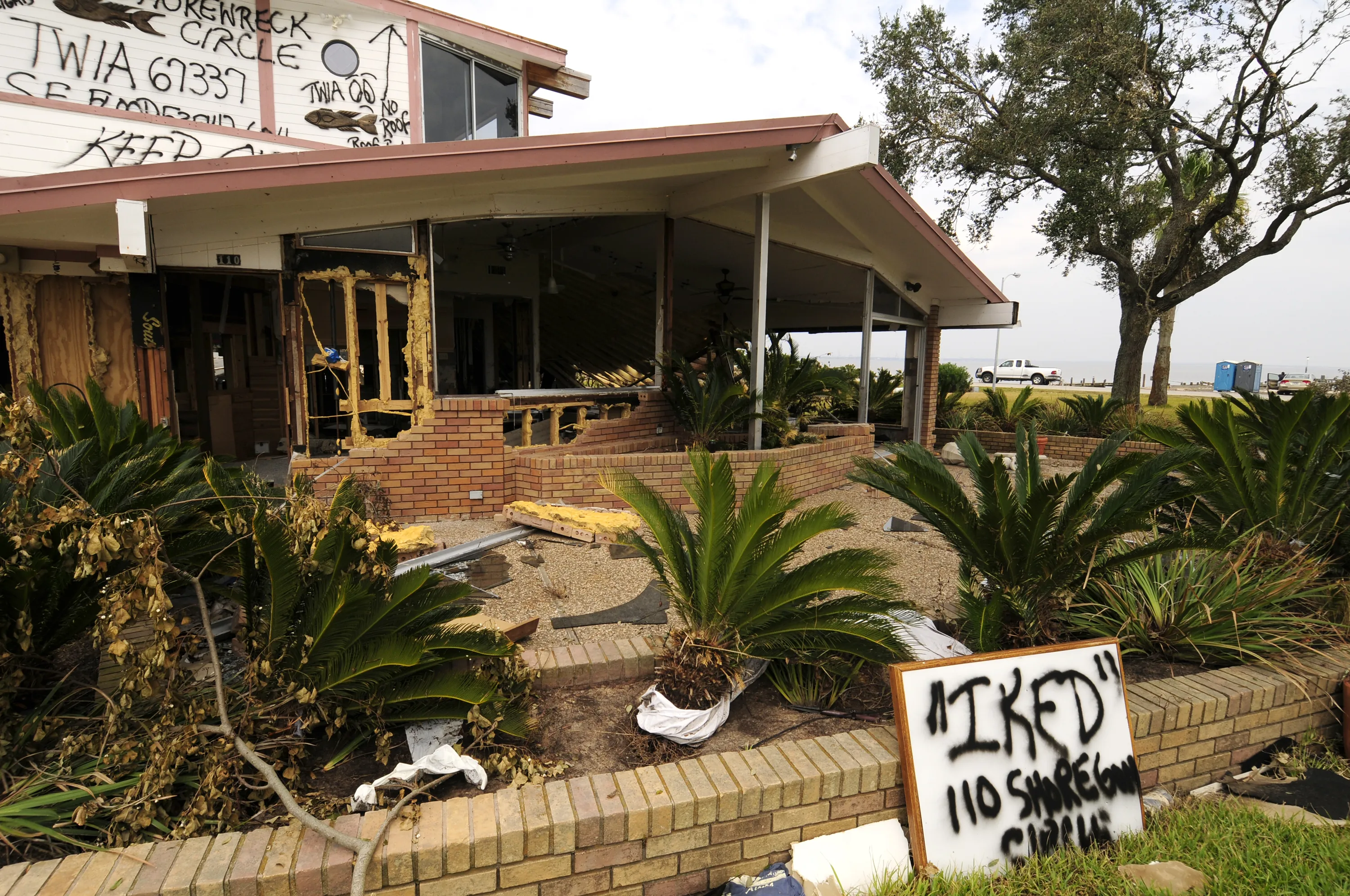 Shoreacres, TX, September 19, 2008: waterfront house destroyed by Hurricane Ike
