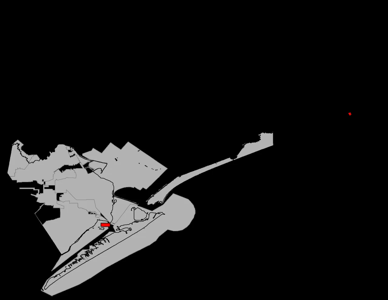 Locator map showing Tiki Island within Galveston County