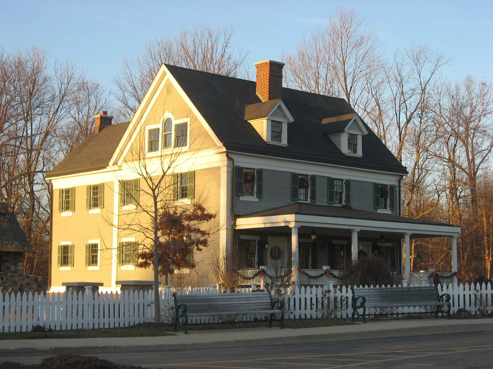 Front and western side of the West-Harris House, located at 10595 Eller Road in Fishers, Indiana, United States. Built in 1895, it is listed on the…