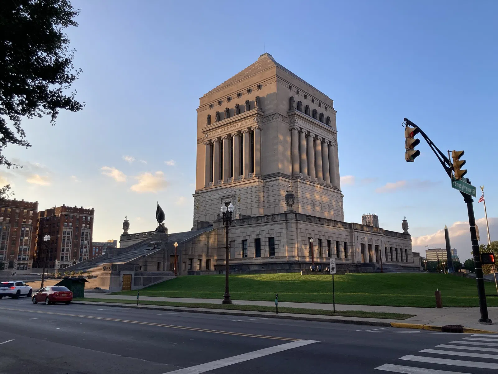 Nearby Indianapolis landmark: This is a photo of the building that dominates the Indiana World War Memorial plaza in Indianapolis, taken from across…