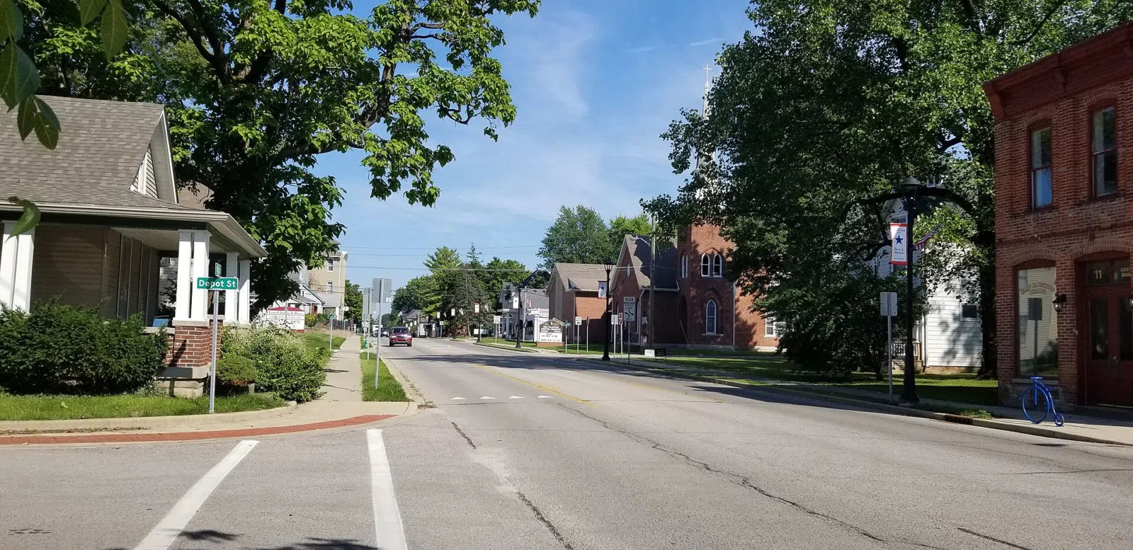 Intersection of Main Street and Depot in New Palestine, Indiana