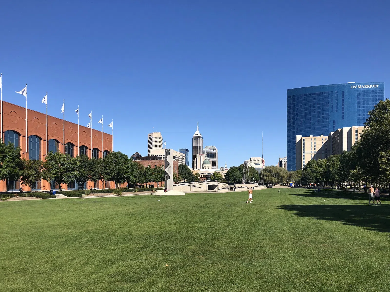 Nearby Indianapolis landmark: This photo depicts White River State Park and the downtown Indianapolis skyline in September 2020.