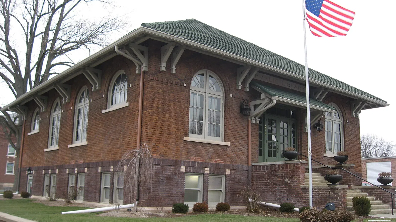 Front and southern side of the Sheridan Carnegie Library, located at 214 S. Main Street in Sheridan, Indiana, United States. Built in 1912, it is…