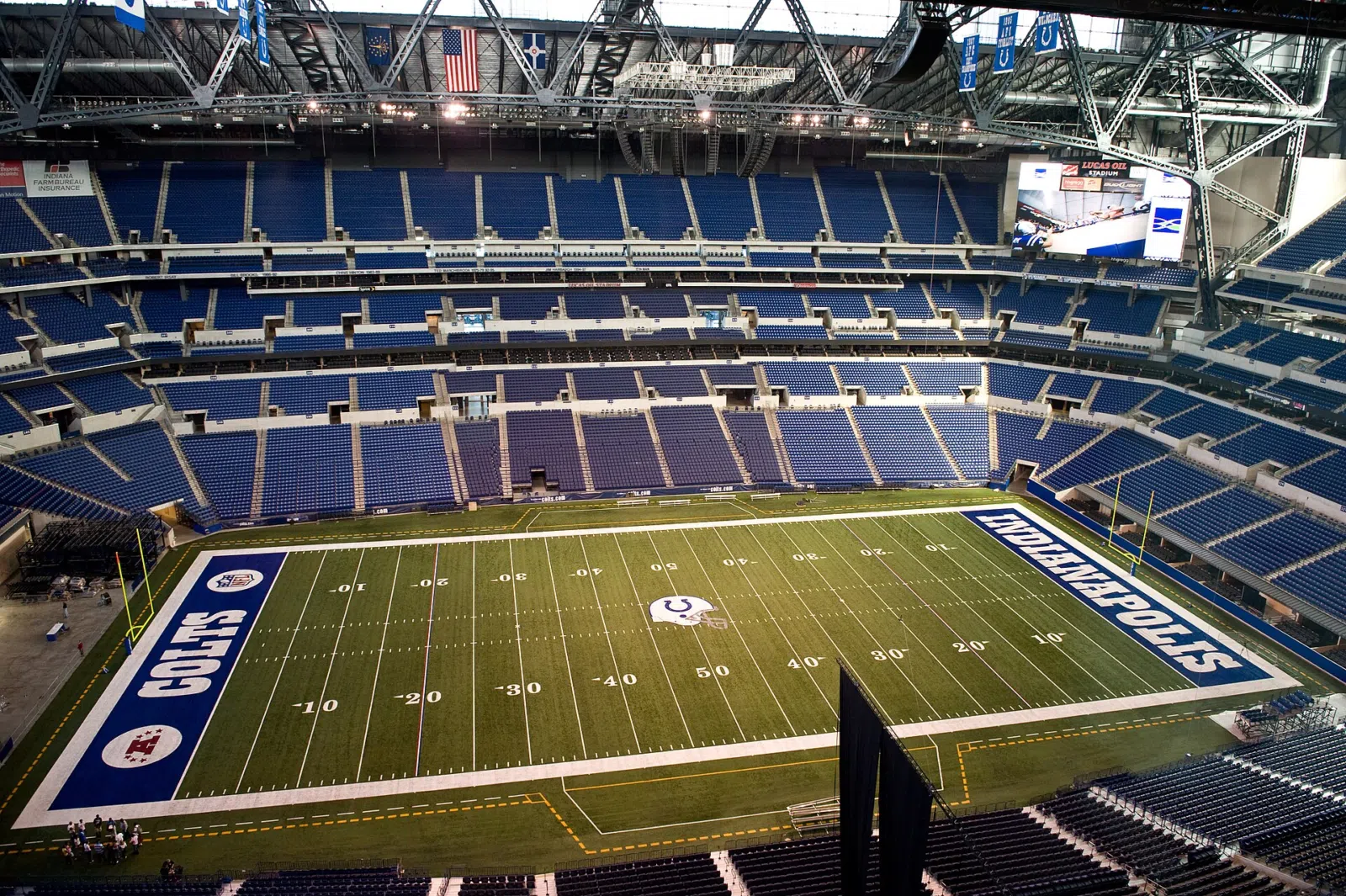 Nearby Indianapolis landmark: looking at the field at Lucas Oil Stadium. Lucas Oil Stadium is a multi-purpose stadium in Downtown Indianapolis,…