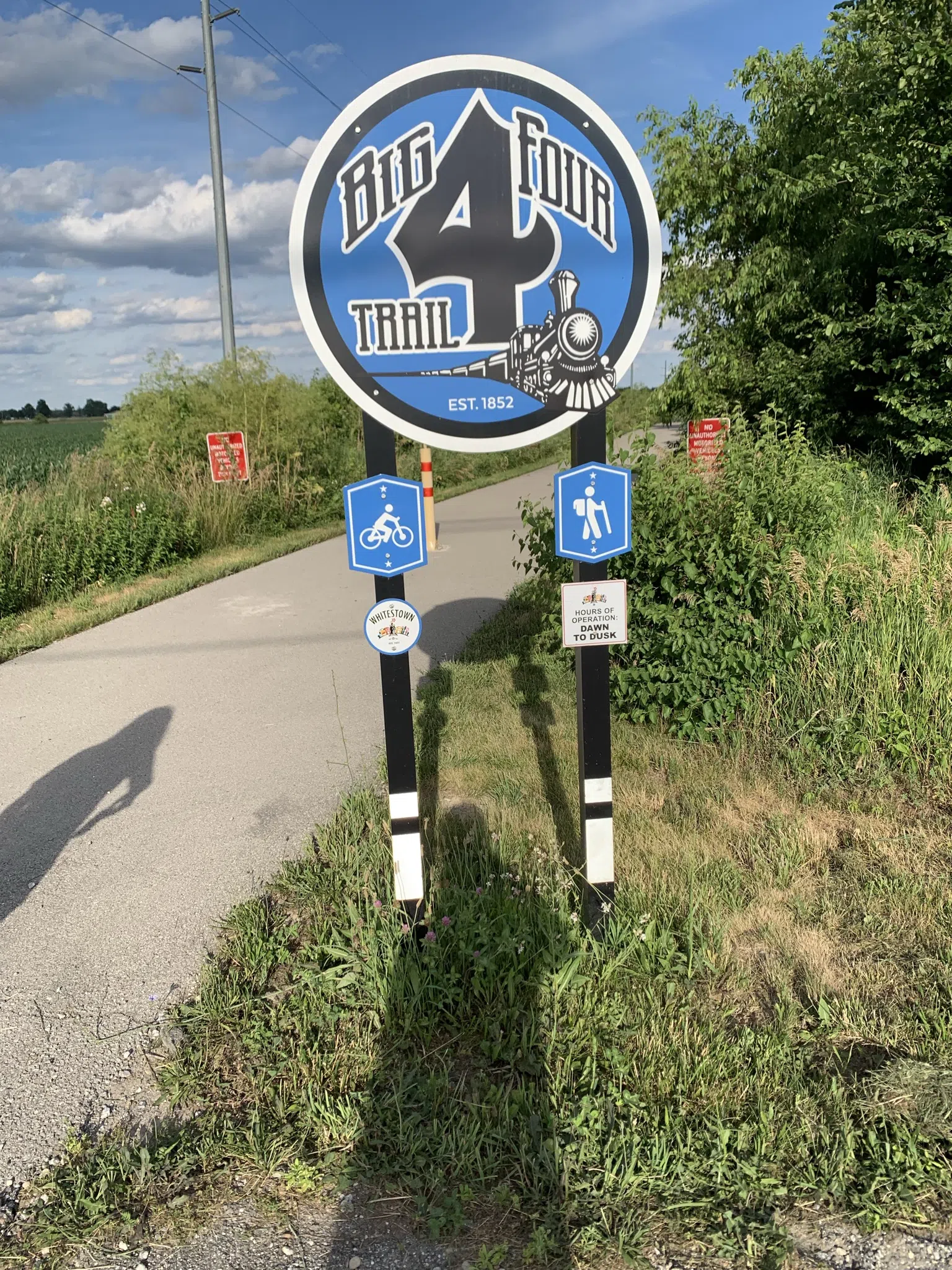 Trailhead marker for the Big Four Trail in northwest Whitestown, Indiana