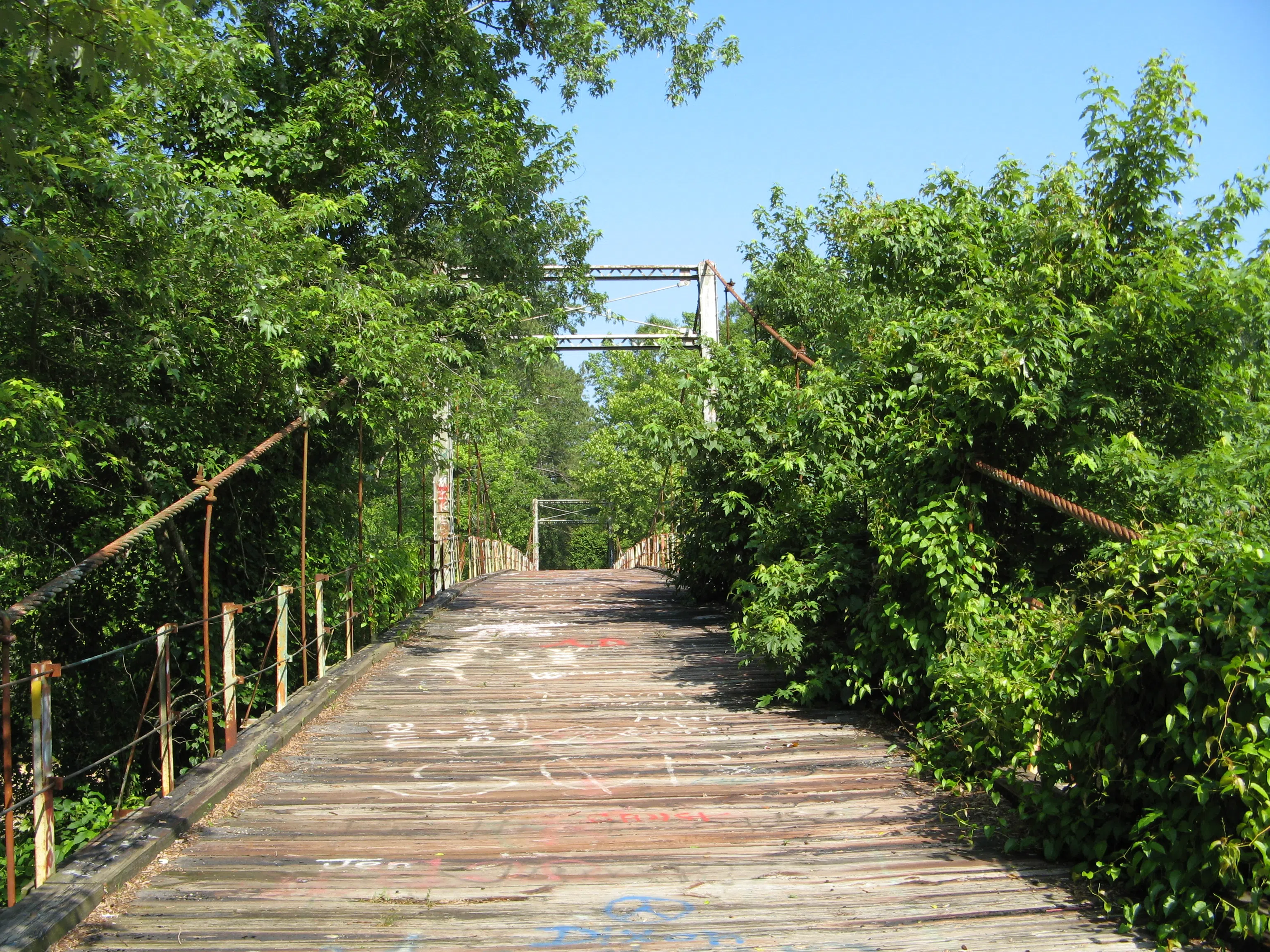 Swinging bridge over the Pearl River at Byram