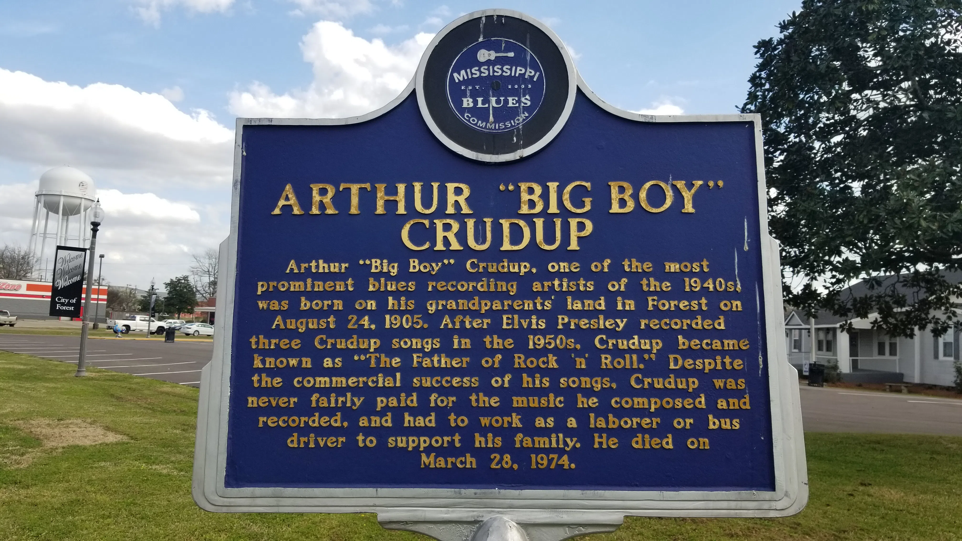 Arthur 'Big Boy' Crudup Blues Trail marker