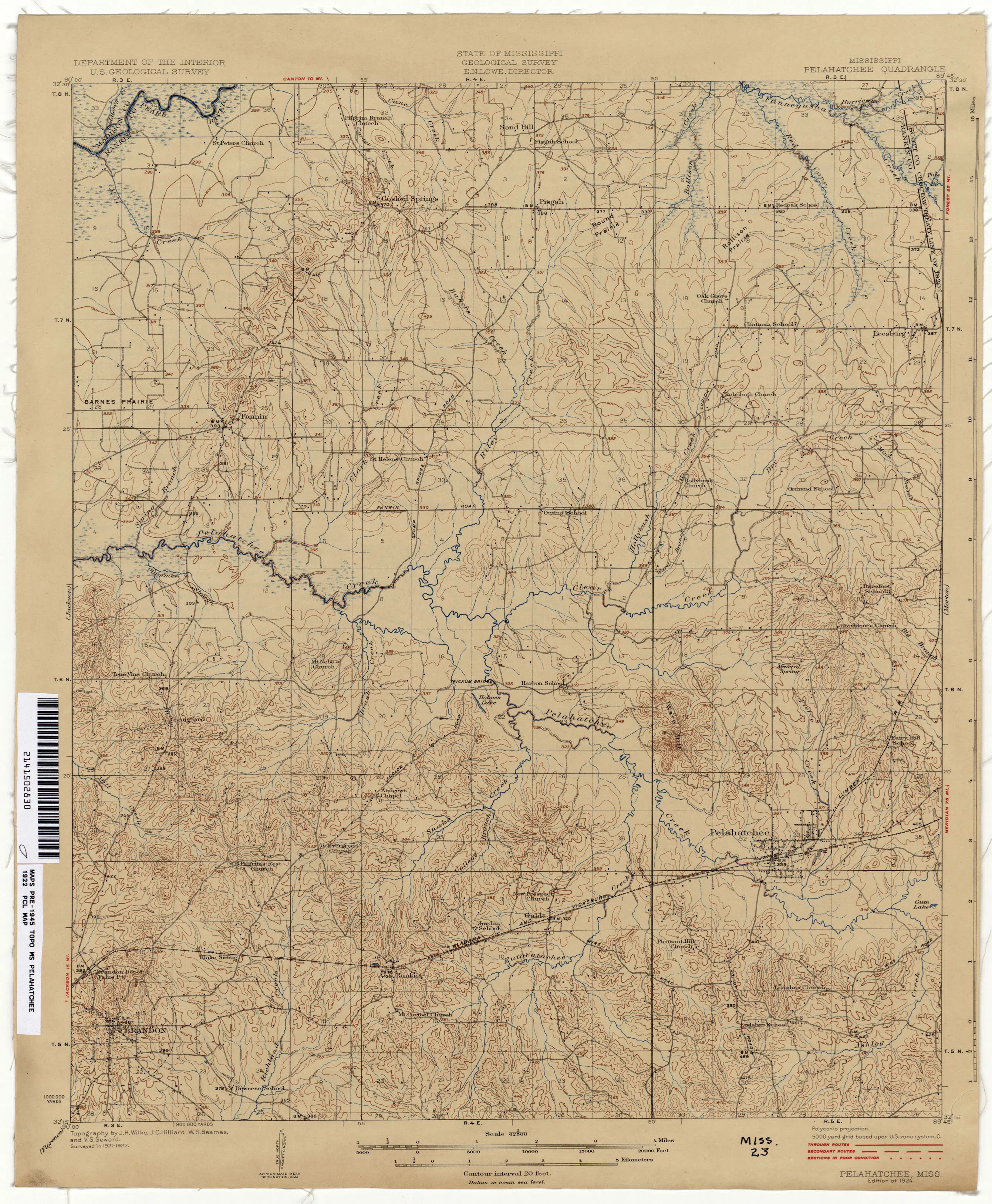 1922 USGS topographic map of Pelahatchie