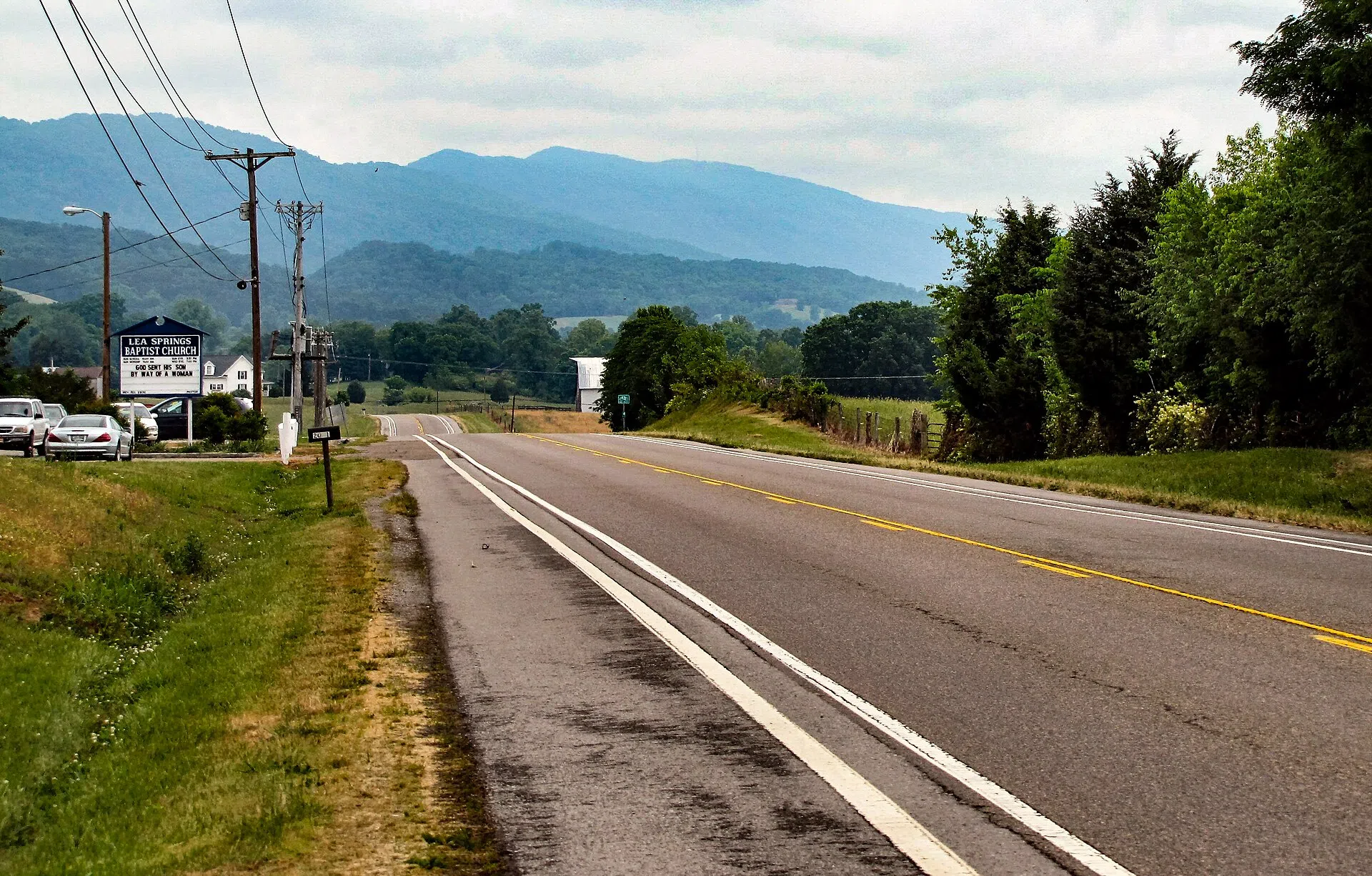 U.S. Highway 11W near Blaine, Grainger County, Tennessee, with Clinch Mountain in the distance