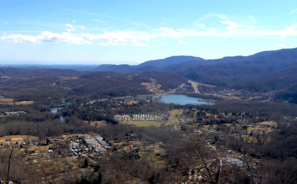 The view looking south from Devils Racetrack on Cumberland Mountain, with Cove Lake and Caryville below