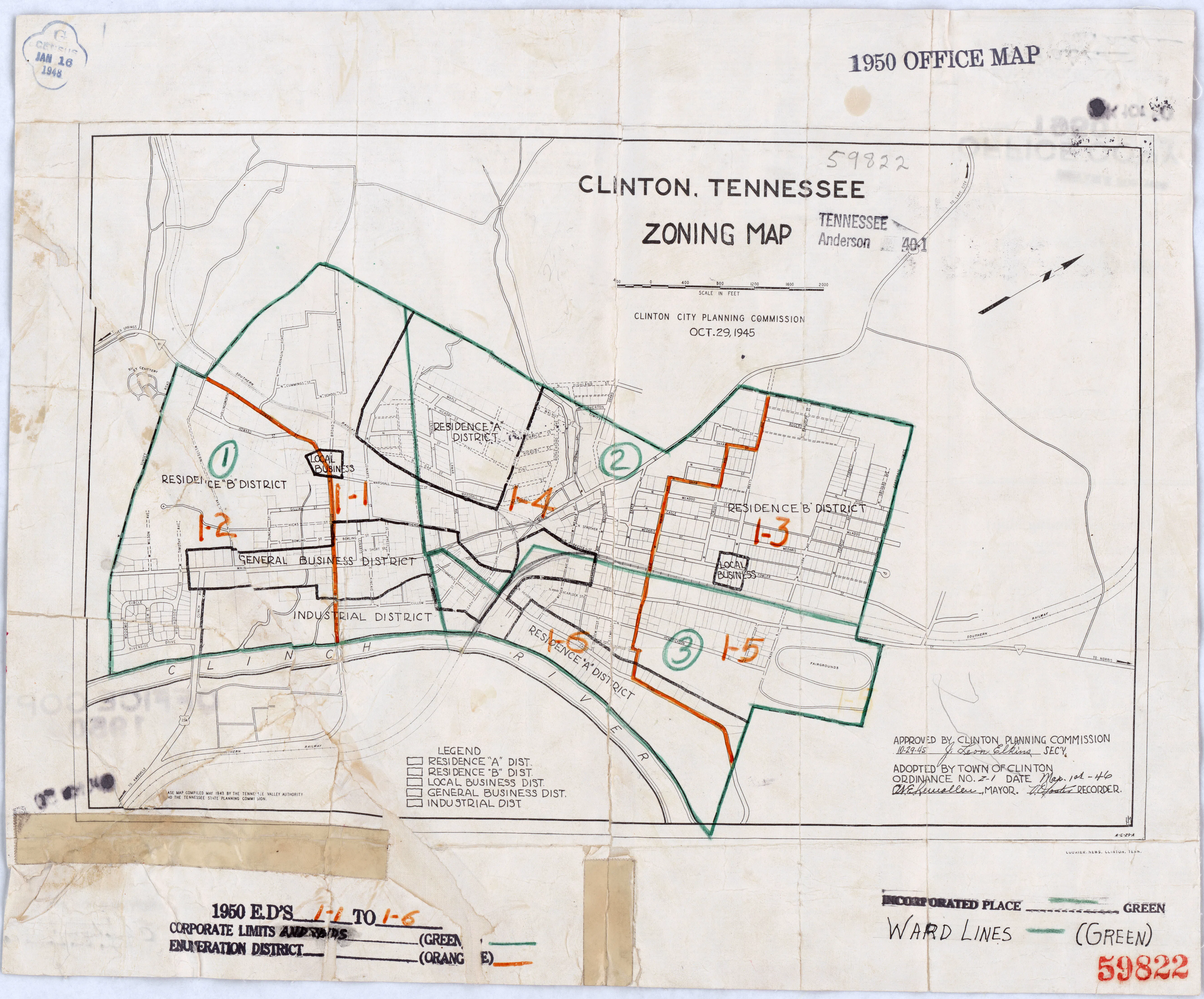 1950 U.S. Census enumeration district map for Clinton, Tennessee