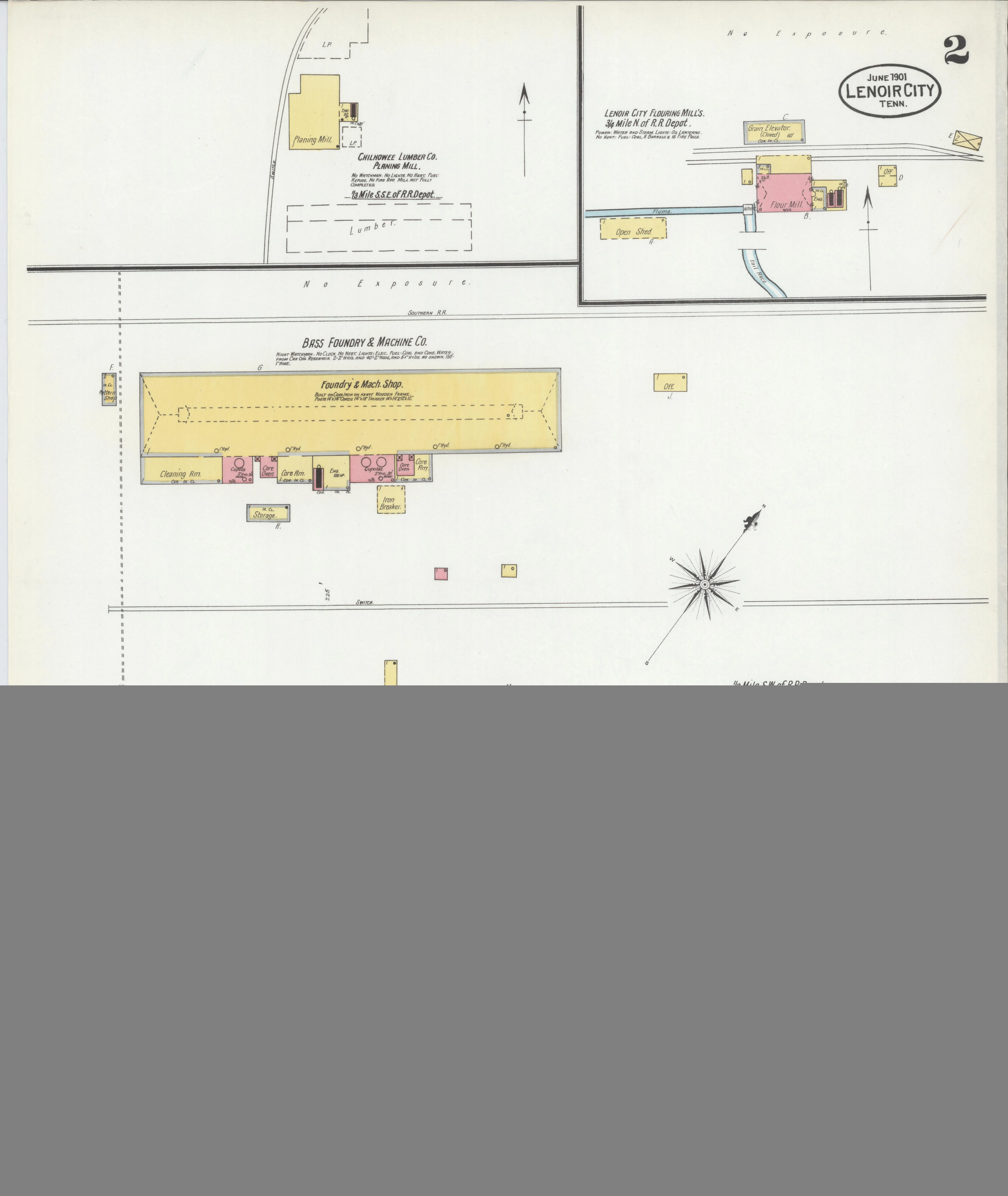 1901 Sanborn fire insurance map of Lenoir City, Loudon County, Tennessee (Plate 2)