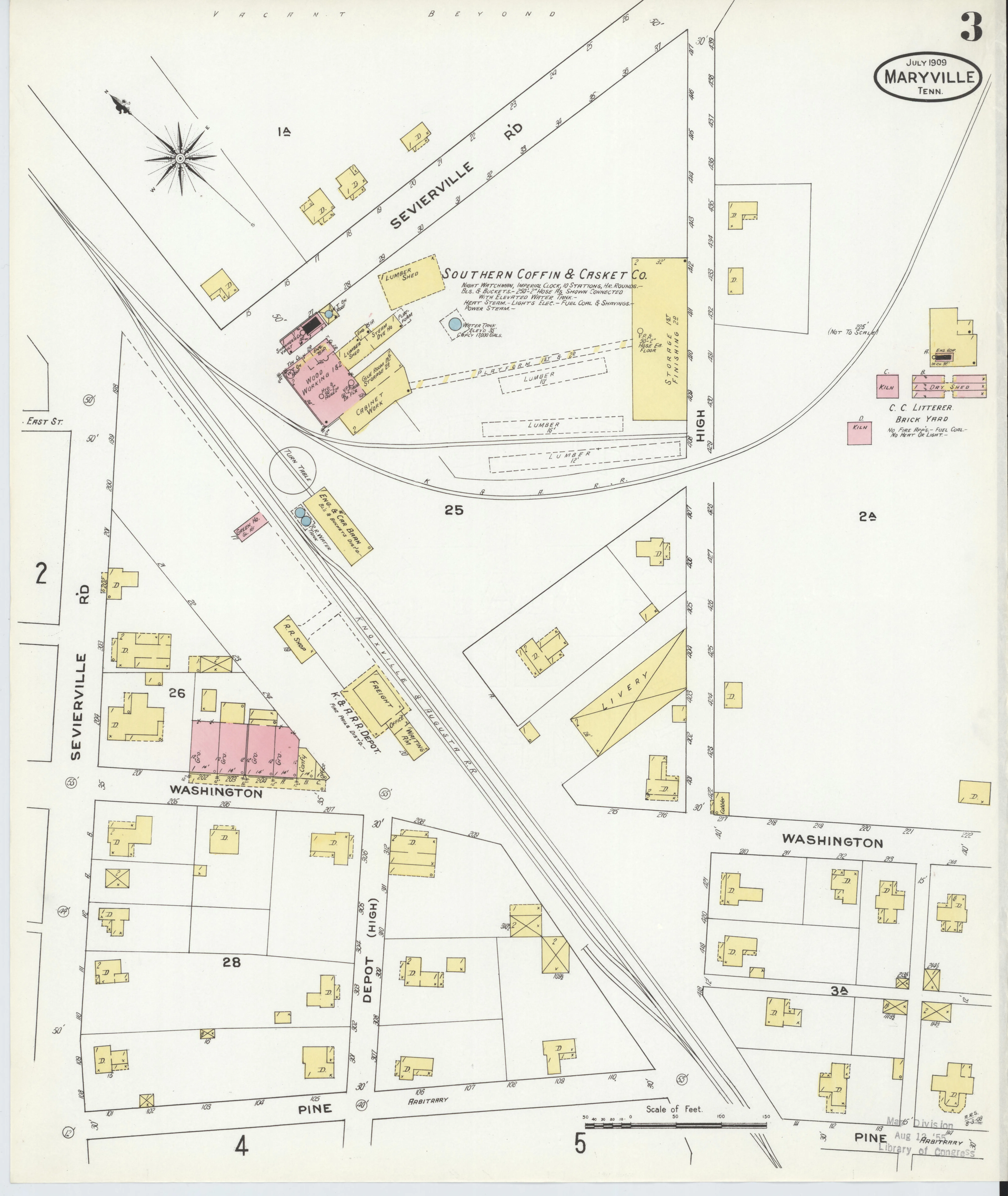 1909 Sanborn fire insurance map of Maryville, Tennessee (Plate 3)