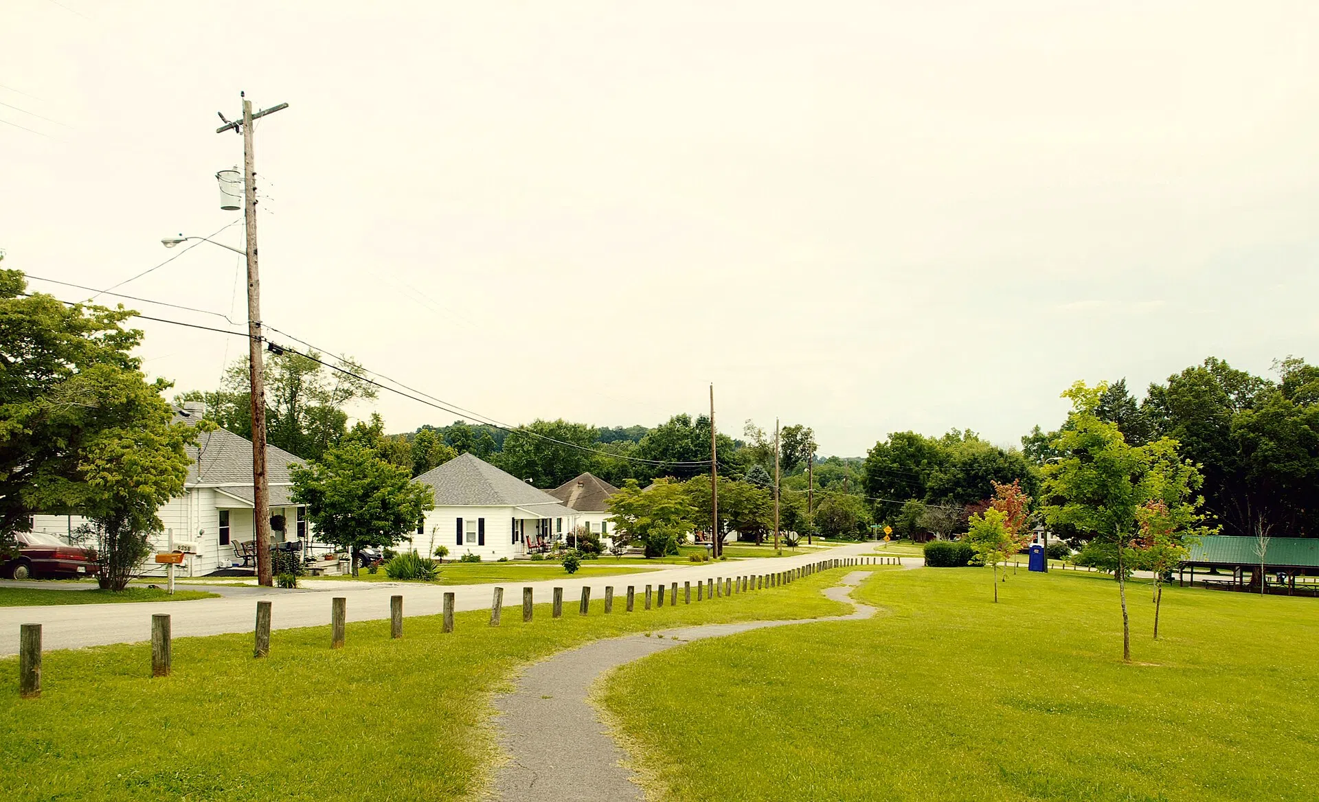 Mascot Park and houses along Tipple Drive in the Mascot community of Knox County, Tennessee