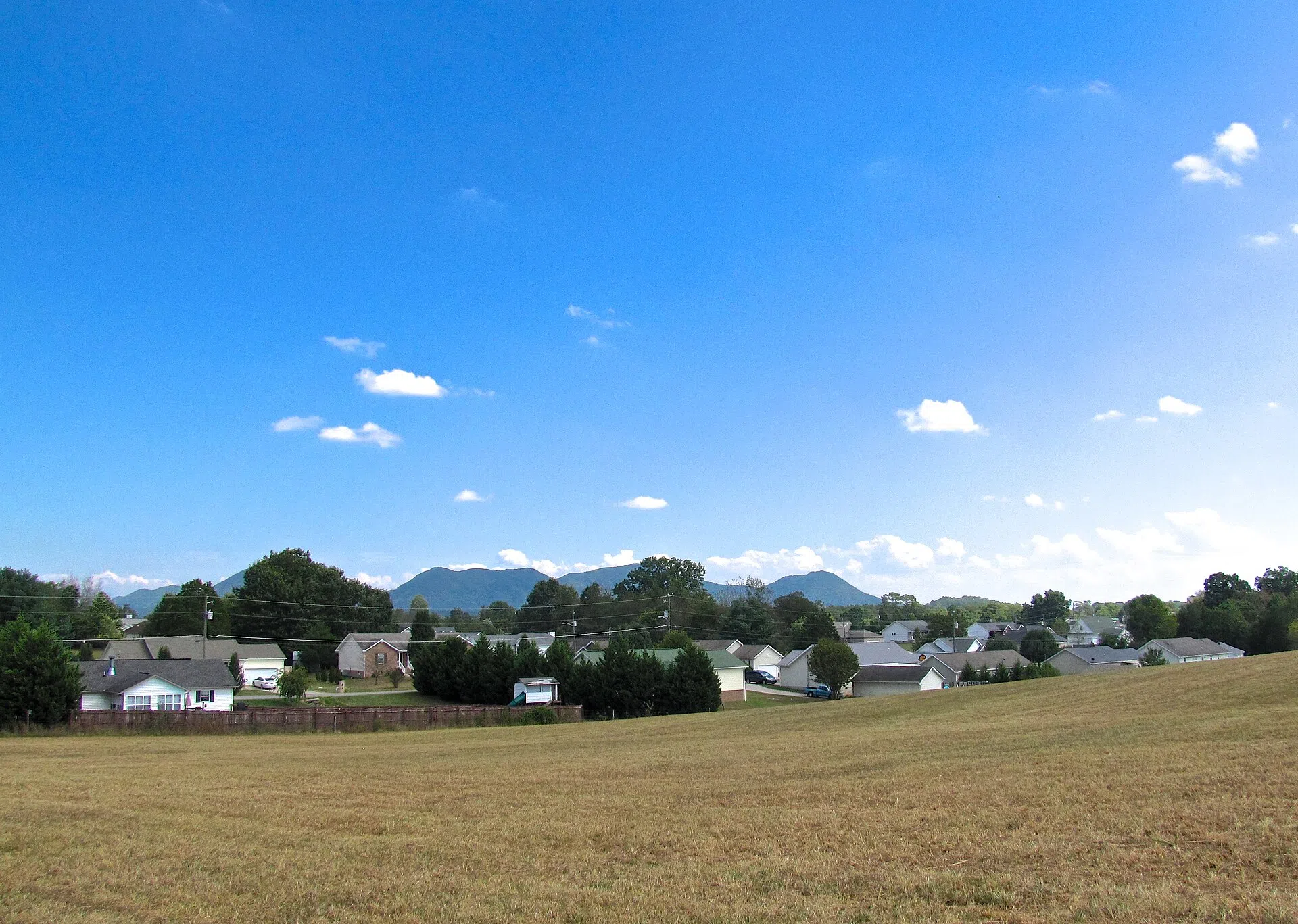 Houses in Plainview, Tennessee, with Clinch Mountain in the background
