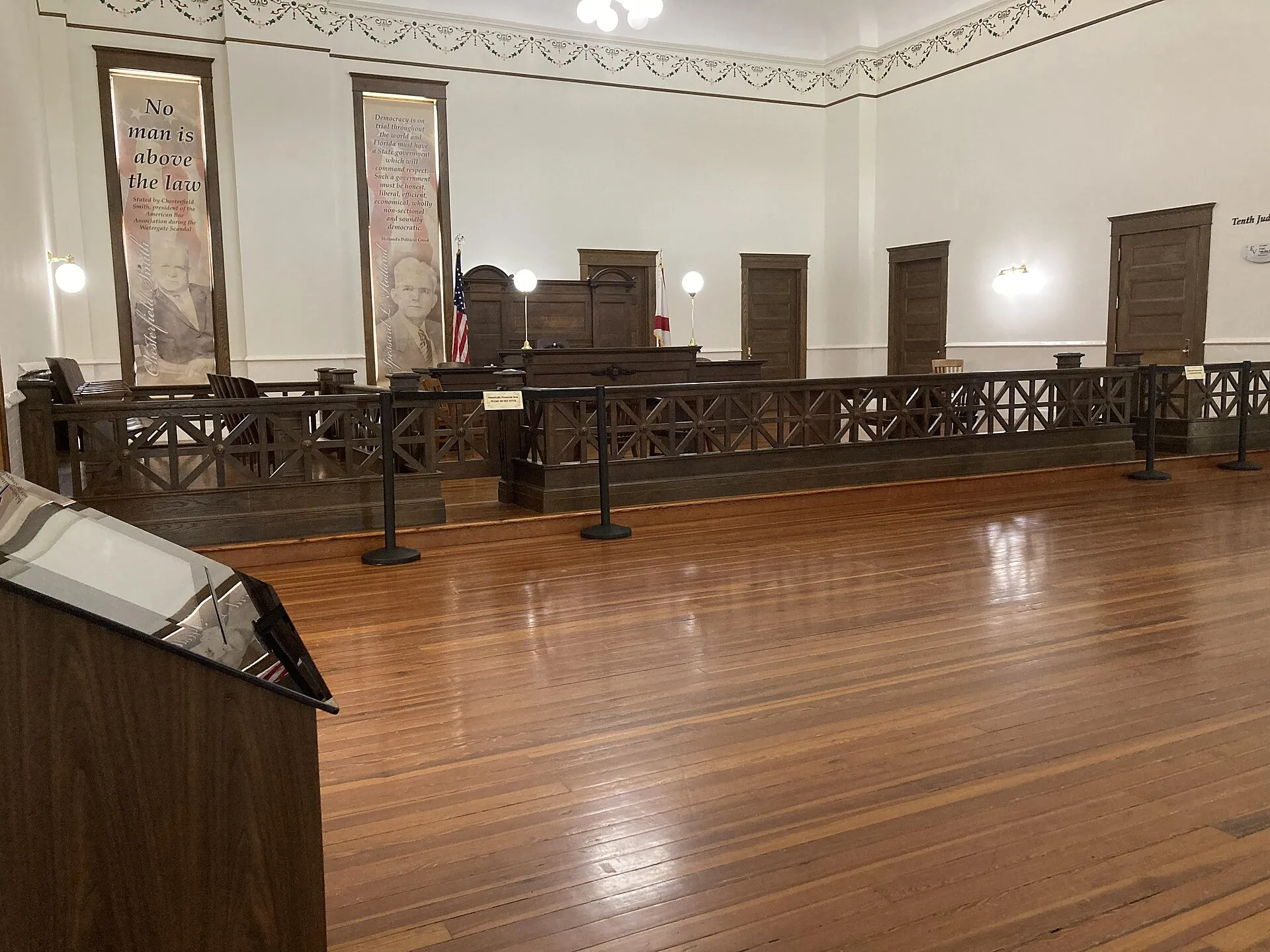1908 courtroom from the Old Polk County Courthouse, preserved at the Polk County History Center