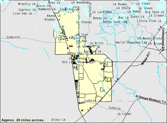 Map of Citrus Ridge, Florida showing CDP boundaries (Citrus Ridge is the former name of the Four Corners CDP)
