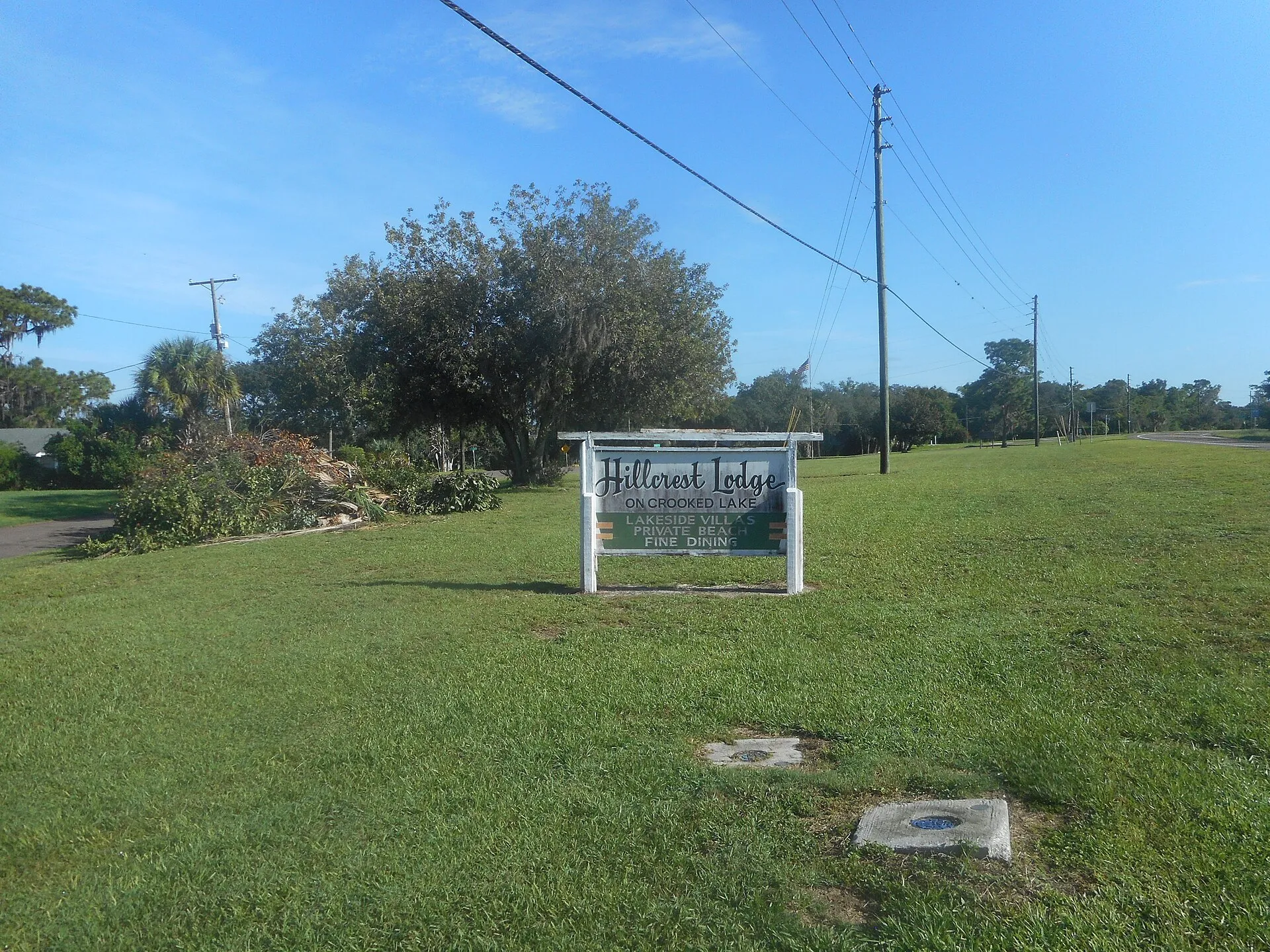 Sign for Hillcrest Lodge in the town green between Lake Avenue and Scenic Road 17, Hillcrest Heights