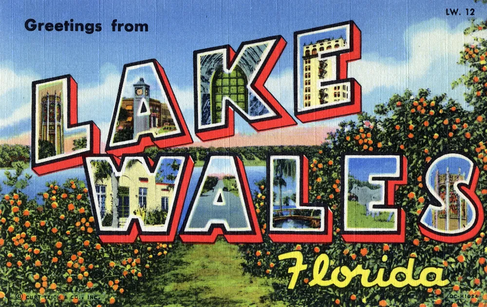 Vintage large-letter postcard: Greetings from Lake Wales, Florida (circa 1950)