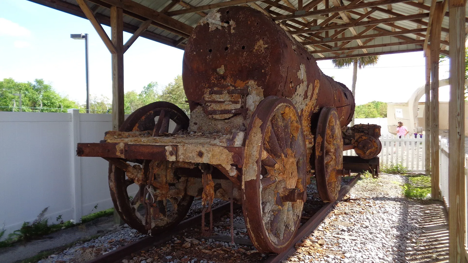 Remains of an 1880s 4-4-0 steam locomotive built by Manchester Locomotive Works, at the Mulberry Phosphate Museum