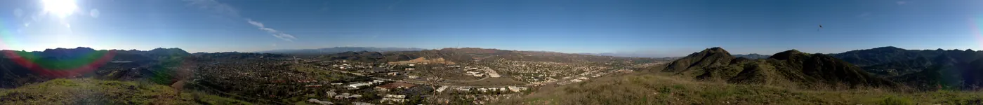 360 Panorama of the Santa Monica Mountains and Simi Hills, showing the cities of Westlake Village, located in Los Angeles County, and Agoura Hills, located in Ventura County, Southern California - U.S