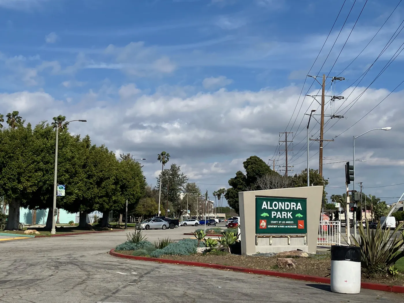 The Alondra Park entrance sign, 2024.