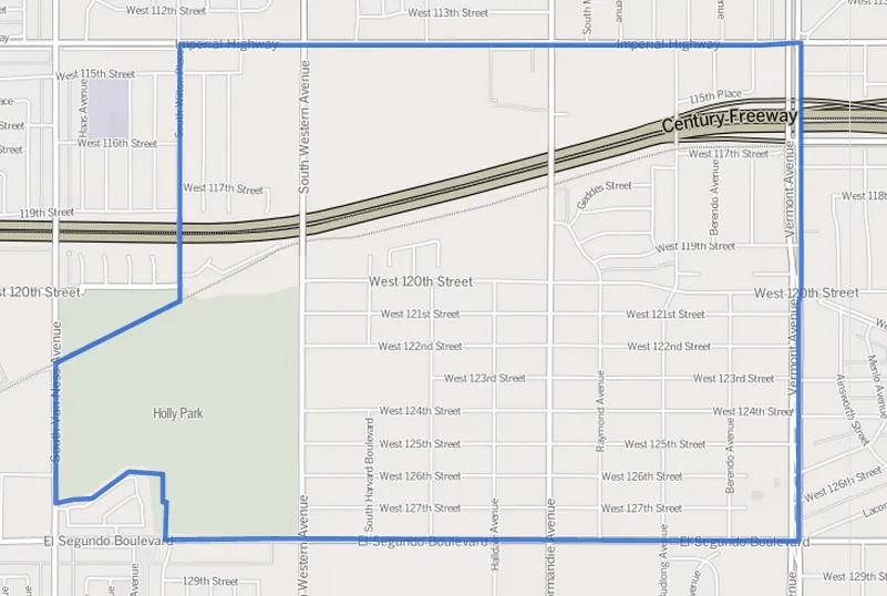 Map of the Athens neighborhood, Los Angeles County, California.