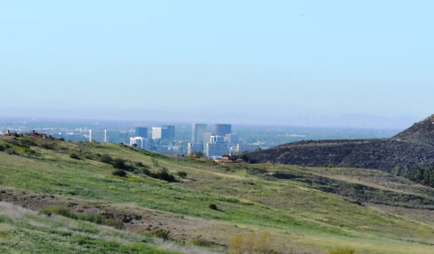View of Costa Mesa, California and beyond from Bommer Canyon open space preserve in Irvine, California..