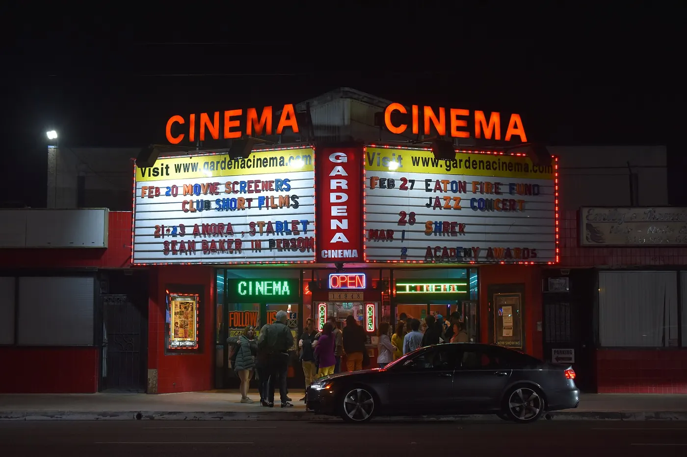 The Gardena Cinema at night, Gardena, California
