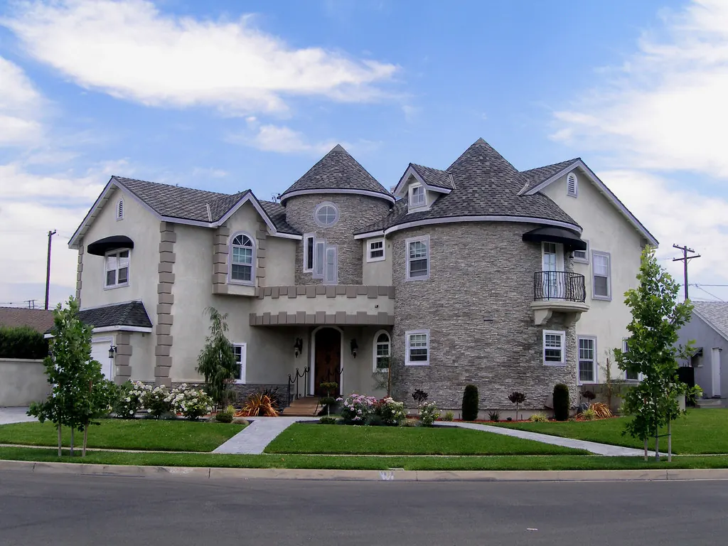 An architecturally distinctive turret-style home in Lakewood