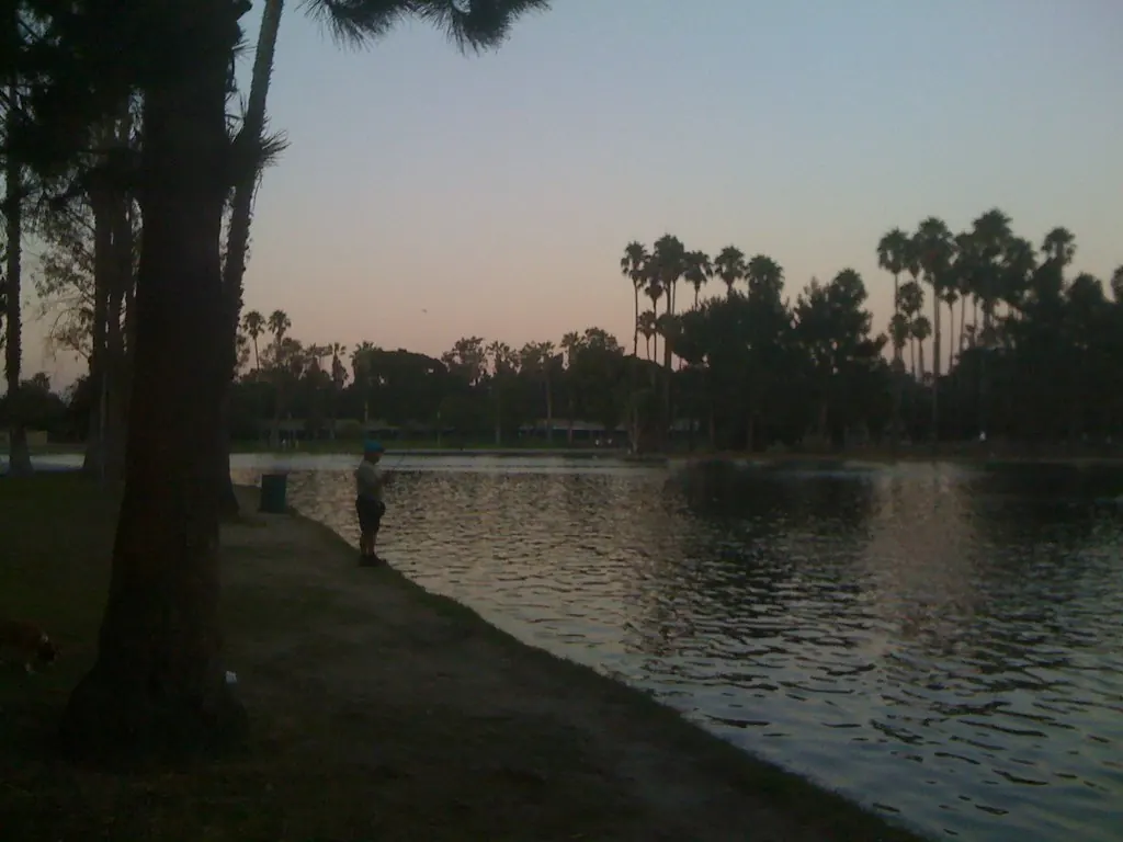 The lake at Alondra Park at dusk, adjacent to Lawndale