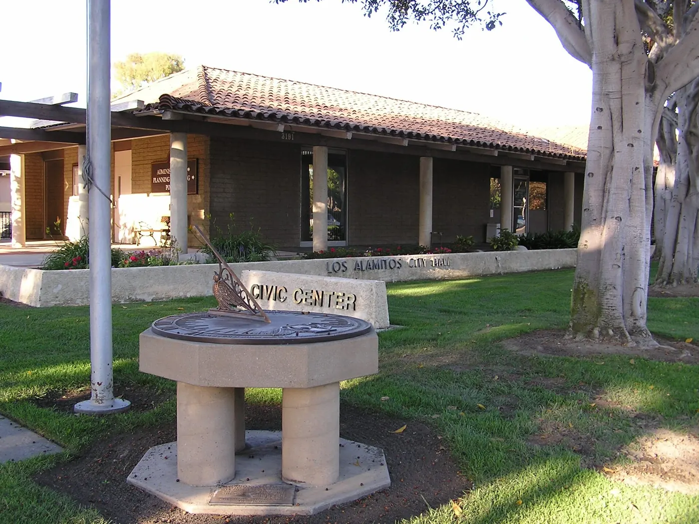 sun dial in front of Los Alamitos, California City Hall..
