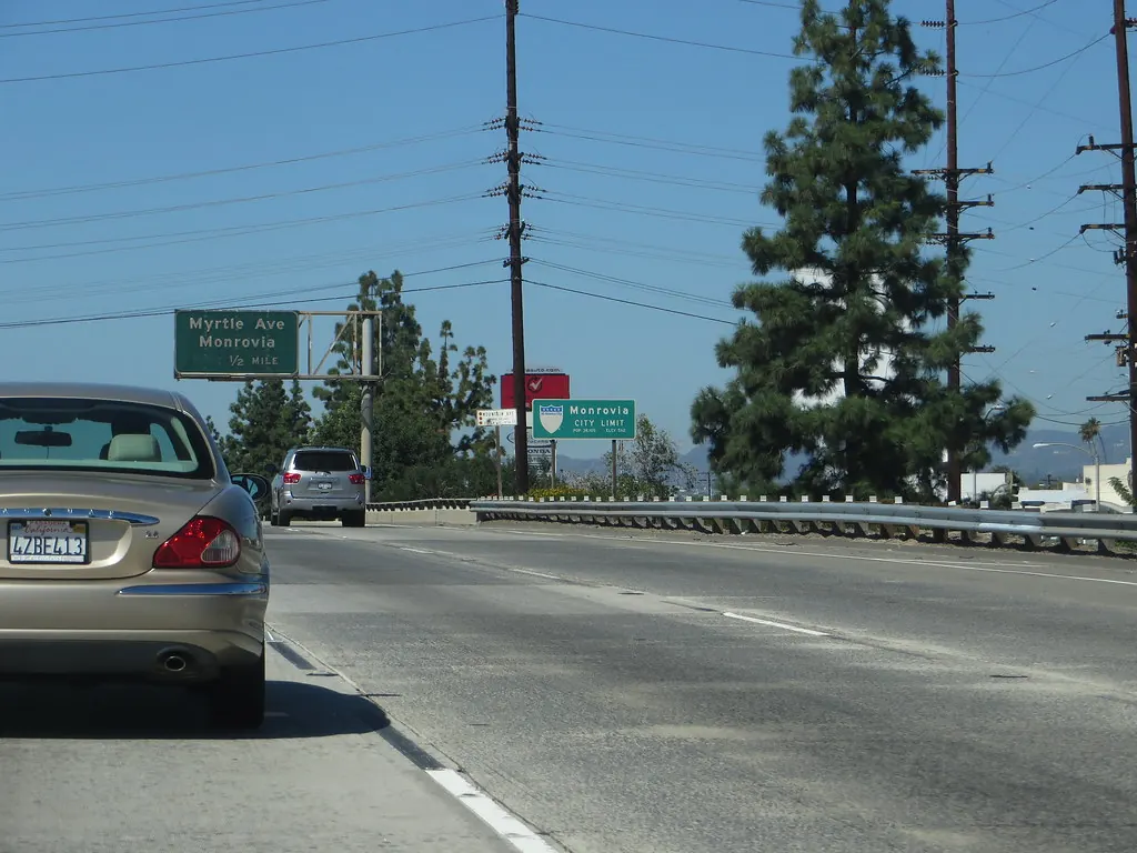 Monrovia city limit sign off the freeway.