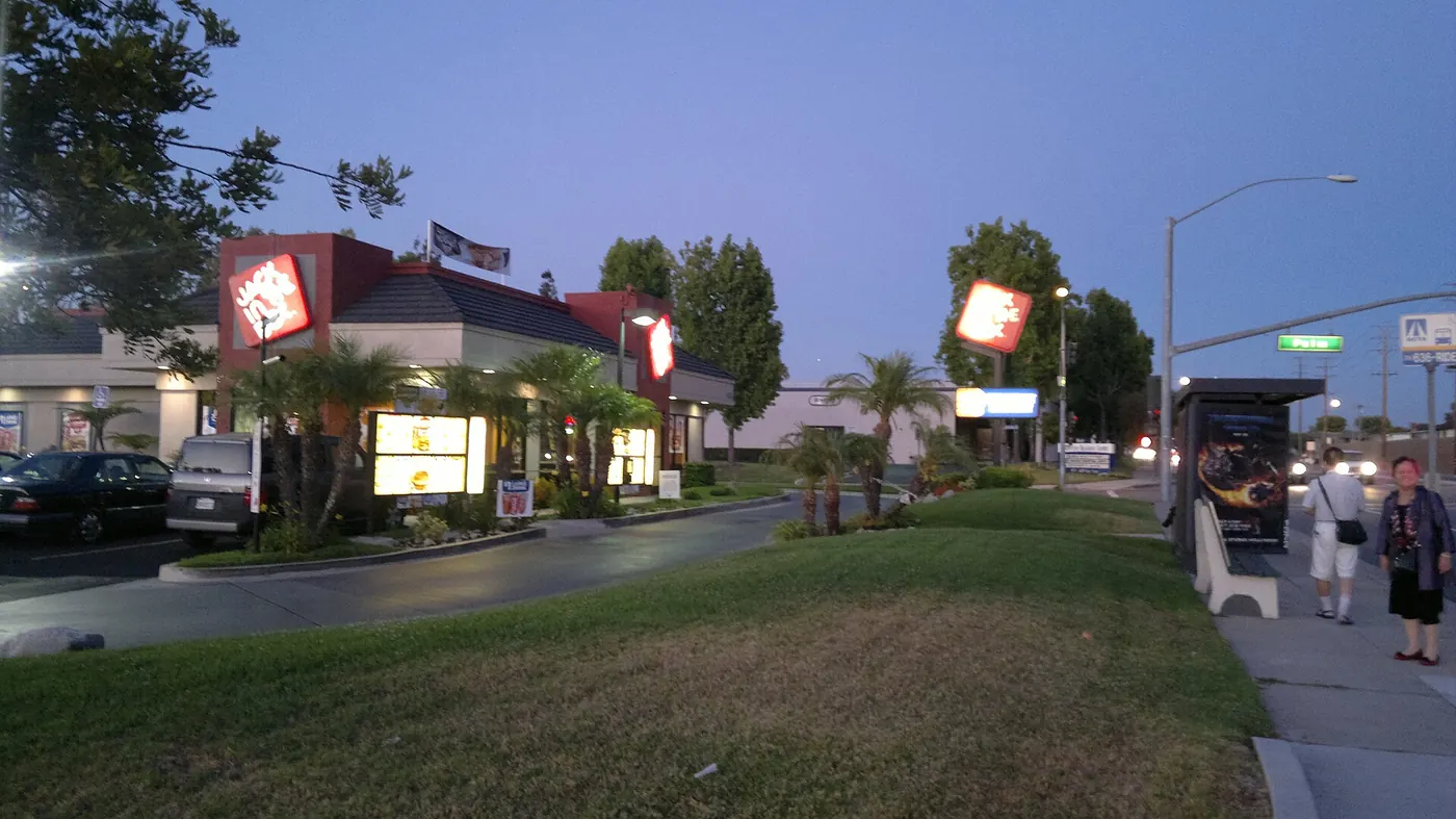 Evening street scene in Paramount, California