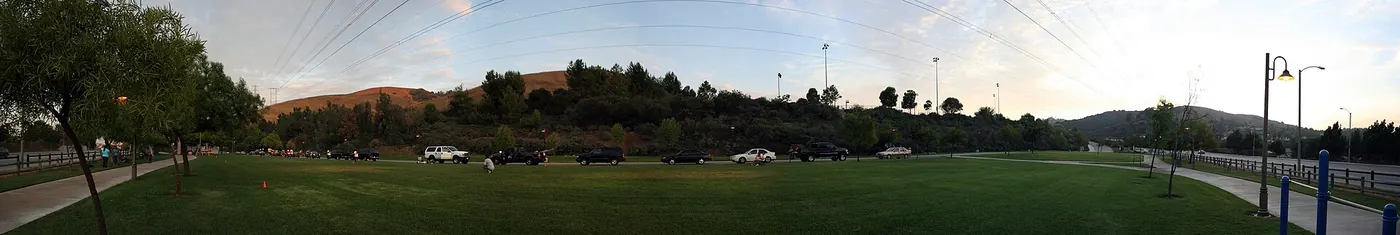 A 180 view of Pathfinder Park looking towards the baseball fields — in Rowland Heights, California
