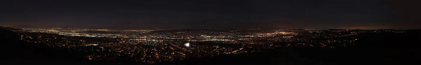 A panoramic image of the Rowland Heights area from vantage point in the Puente Hills, Los Angeles County, California
